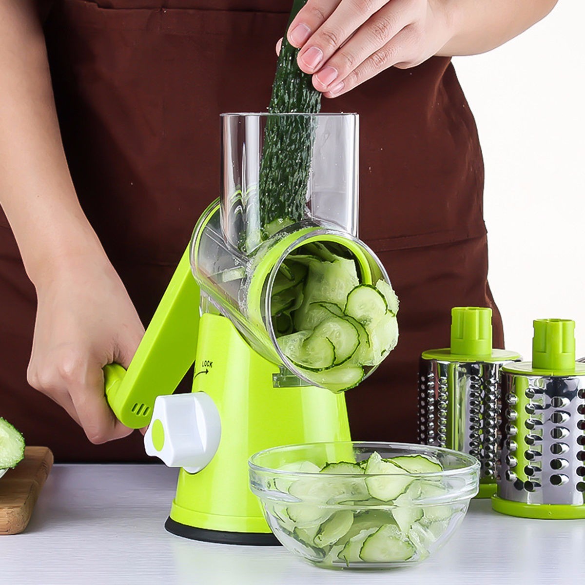 3-in-1 Rotary Drum Vegetable Slicer – Safe, Fast & Easy to Use | Mandoline Cutter for Cheese, Carrots, Potatoes, More