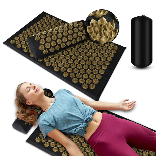 Accupressure Mat & Pillow Set-Relieve Back Pain, Reduce Stress, and Improve Sleep.