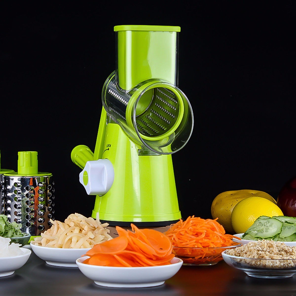 3-in-1 Rotary Drum Vegetable Slicer – Safe, Fast & Easy to Use | Mandoline Cutter for Cheese, Carrots, Potatoes, More
